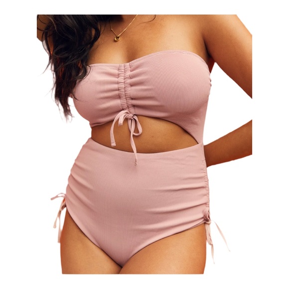 aerie Other - Aerie Sz Large Ribbed Cut Out One Piece Swimsuit Pastel Powder Petal Pink